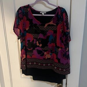 Dana Buchman Black and Pink Floral Blouse